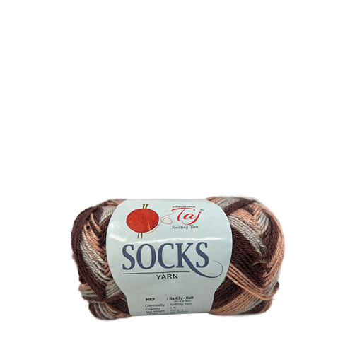 Ball of yarn with a label indicating it is for socks on a white background