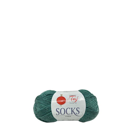 Green skein of yarn with a label on a white background