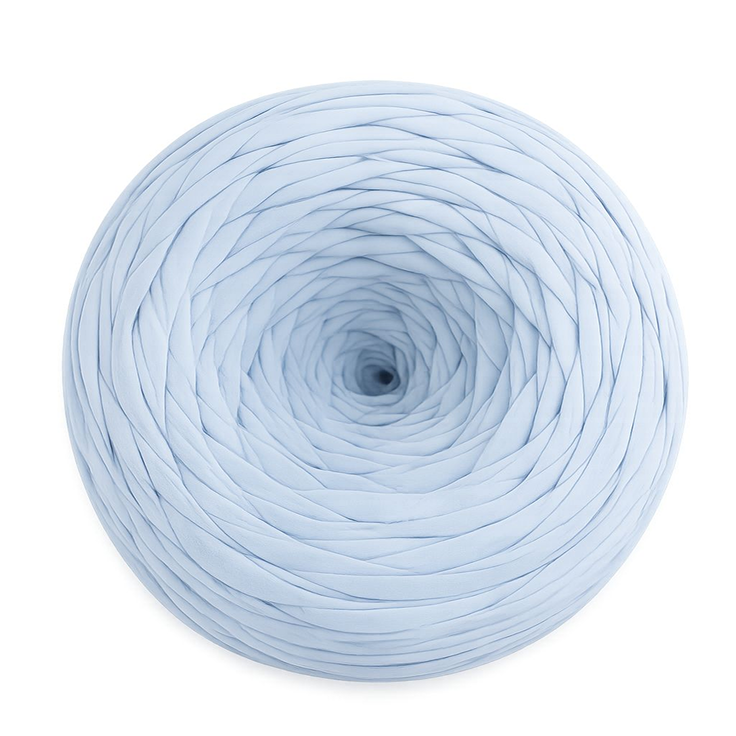 Light blue skein of yarn on a white background