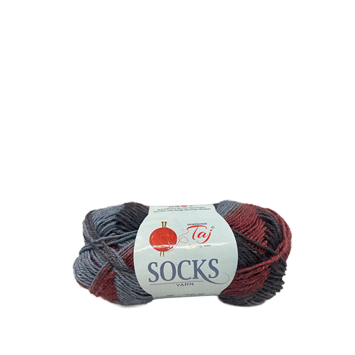 Ball of yarn with a Taj label on a white background