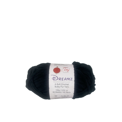 Black yarn ball with a 'Dreamz' label on a white background