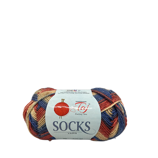 Multicolored skein of yarn with a label on a white background