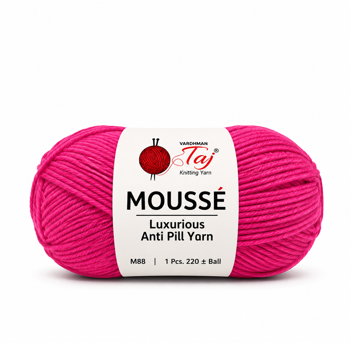 Taj Moussé 53 Premium Bright Pink Anti-Pill Knitting Yarn Skein for Knitting, Crochet Projects, Flowers, Baby Accessories, and Handmade Crafts.