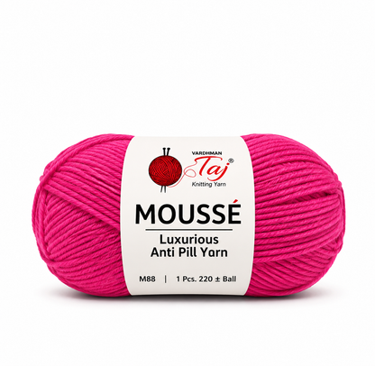Taj Moussé 53 Premium Bright Pink Anti-Pill Knitting Yarn Skein for Knitting, Crochet Projects, Flowers, Baby Accessories, and Handmade Crafts.