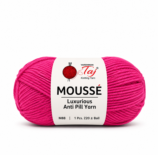 Taj Moussé 53 Premium Bright Pink Anti-Pill Knitting Yarn Skein for Knitting, Crochet Projects, Flowers, Baby Accessories, and Handmade Crafts.