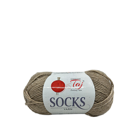 Ball of yarn with a 'Taj' label on a white background