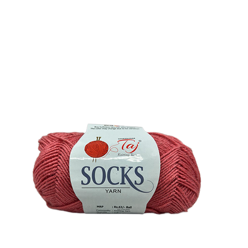 Ball of red yarn with a label on a white background