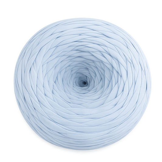 Light blue skein of yarn on a white background