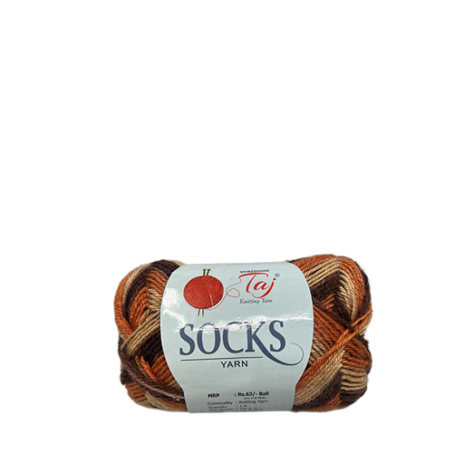 Ball of yarn with a 'Taj' label on a white background