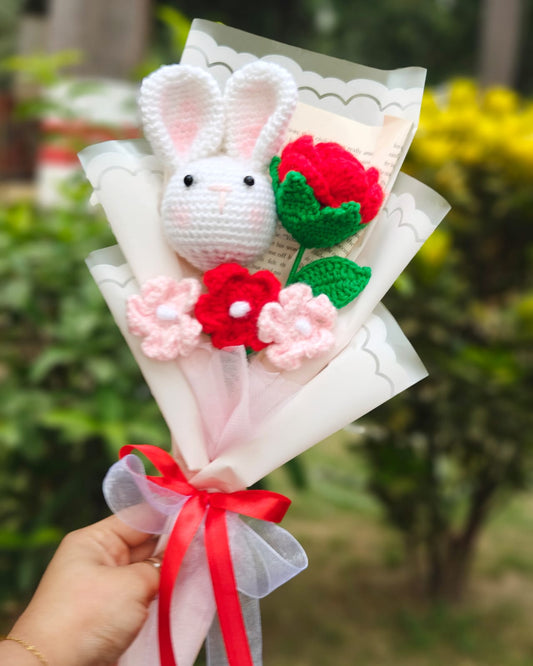 Bunny + rose + forget me not