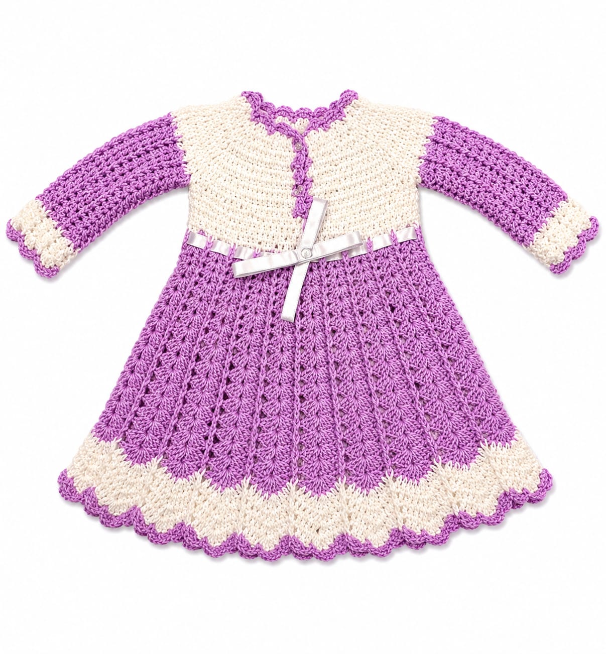 Handcrafted Lavender & Cream Crochet Baby Girl Dress with Bow
