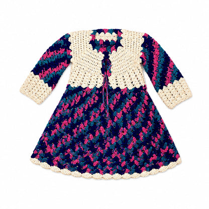 Navy Blue & Multicolor Handmade Crochet Dress for Girls | Full Sleeve Wool Dress