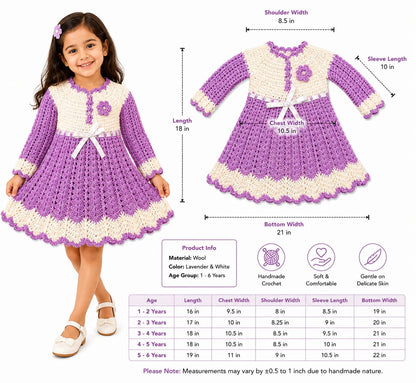Handcrafted Lavender & Cream Crochet Baby Girl Dress with Bow