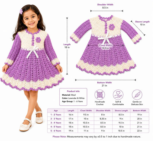 Handcrafted Lavender & Cream Crochet Baby Girl Dress with Bow