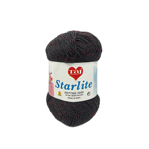 Ball of yarn with Taj Starlite label on a white background