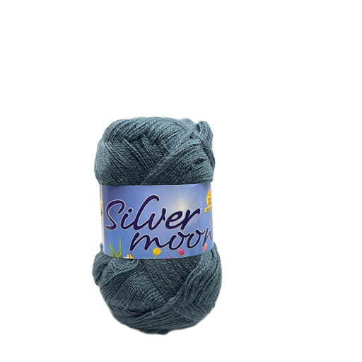 Ball of yarn with a 'Silver Moon' label on a white background