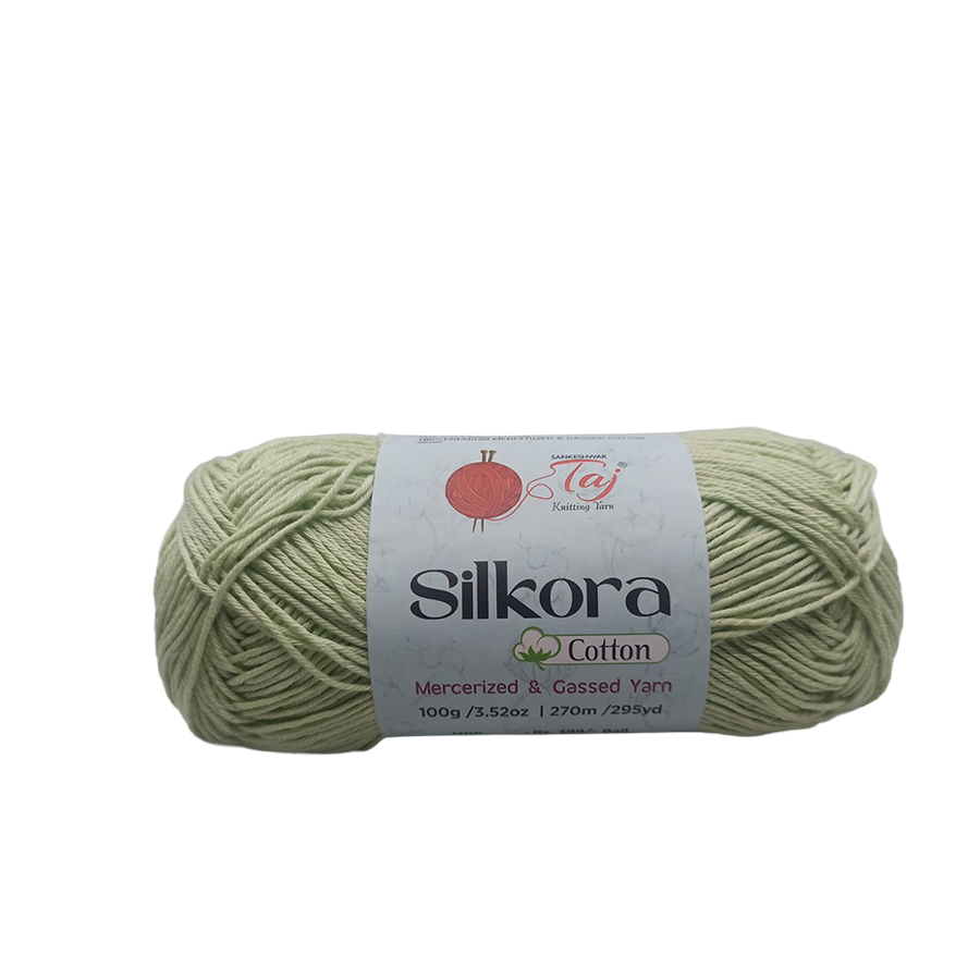 Silkora cotton yarn ball on a white background